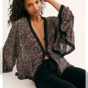 Free People Lola Duster In Floral Black Size Large